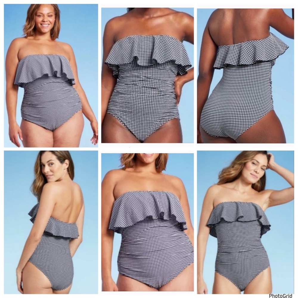 Kona Sol 18W plus size gingham ruffle one piece swimsuit NWT